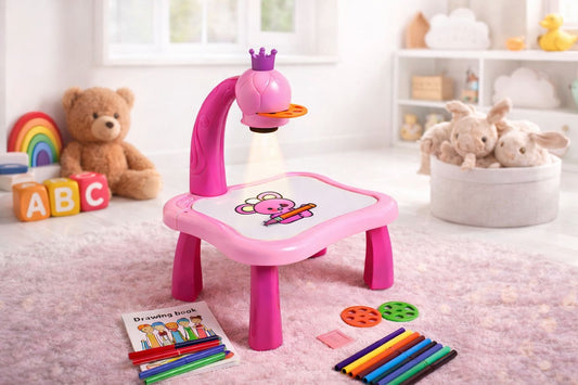 Kids Drawing Projector Table with Light & Music