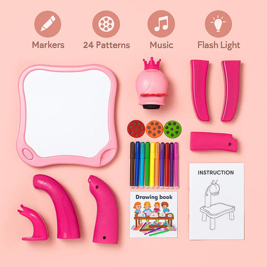 Kids Drawing Projector Table with Light & Music