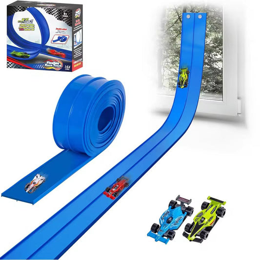 Double Lanes Flexible Racing Track Set Soft Track Assembly with Elastic Slope for Toy Alloy Car Slot Toys for Kids