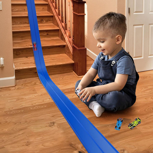 Double Lanes Flexible Racing Track Set Soft Track Assembly with Elastic Slope for Toy Alloy Car Slot Toys for Kids